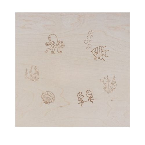 Holzspielkiste + Deckel im Ozean-Thema (Feline)