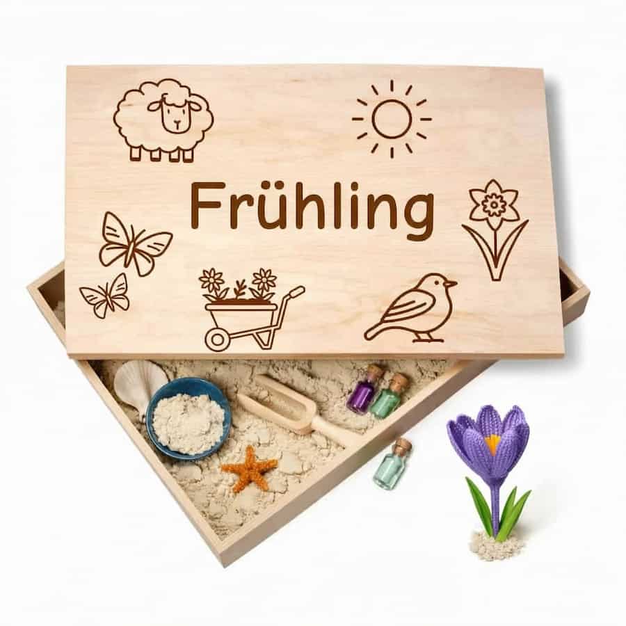 Holz-Spielwanne Frühling – wählbar: Gravur oder Full-Colour Design