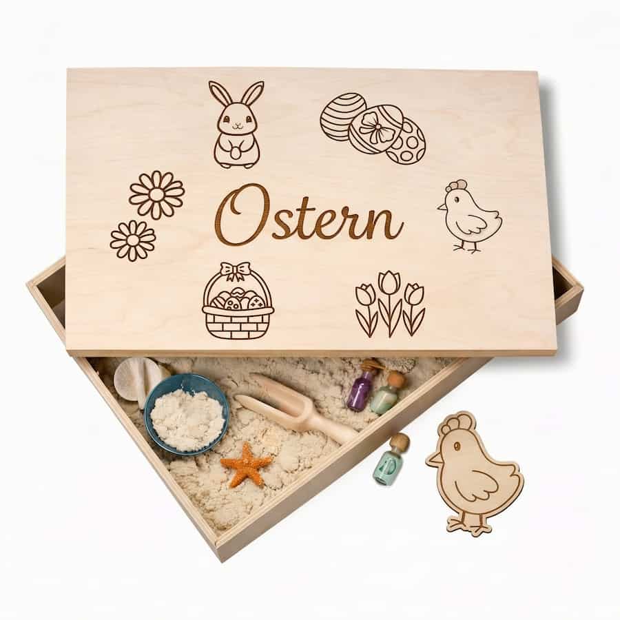 Holz-Spielwanne Ostern – Gravur  – personalisierbar mit Name