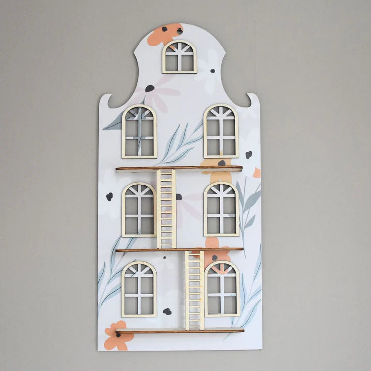 Wandpuppenhaus mit Blumenprint – klassisches Grachtenhaus für die Wand