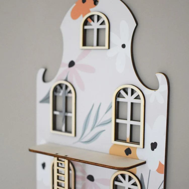 Wandpuppenhaus mit Blumenprint – klassisches Grachtenhaus für die Wand