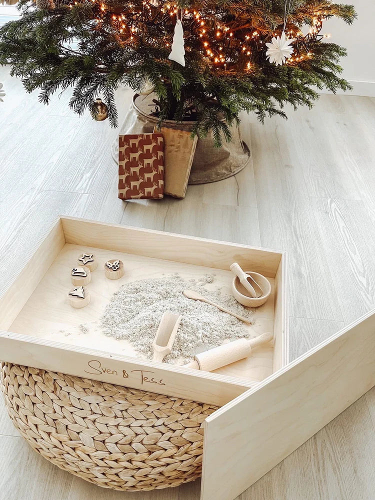 🌟 Holz-Spielbox-Set – Mit Deckel, Sand & Stempelset nach Wahl (Jonas)