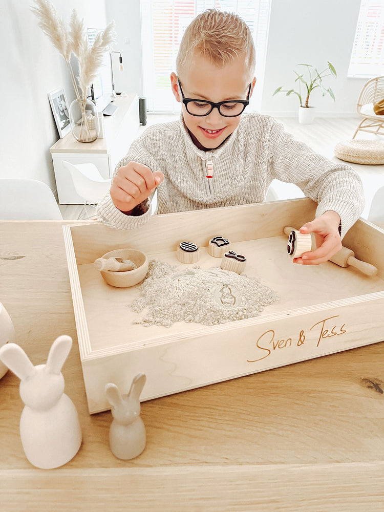 Set houtenspeelbak + deksel + zand + paasstempels - yourlittlefamily-nl - 