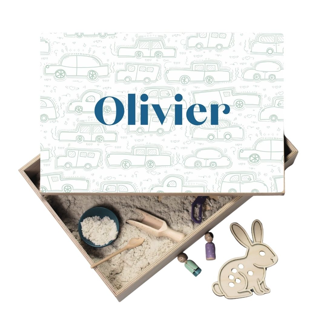 Holz-Spielwanne mit Deckel (Olivier) – personalisierbar