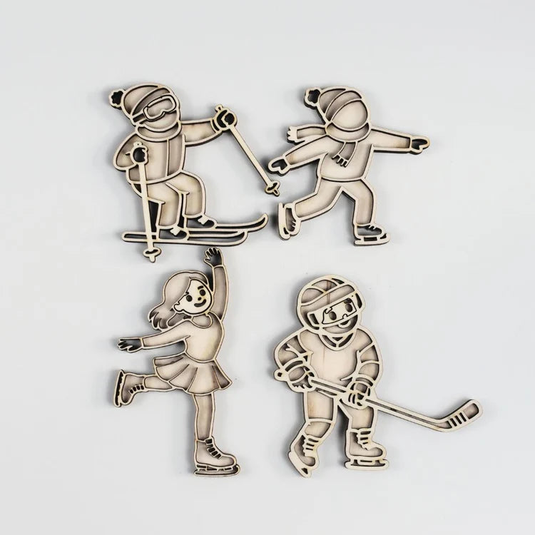 Holz-Spielfiguren Olympische Winterspiele