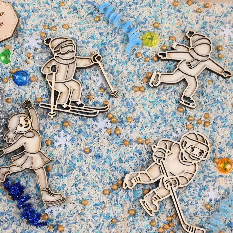 Holz-Spielfiguren Olympische Winterspiele