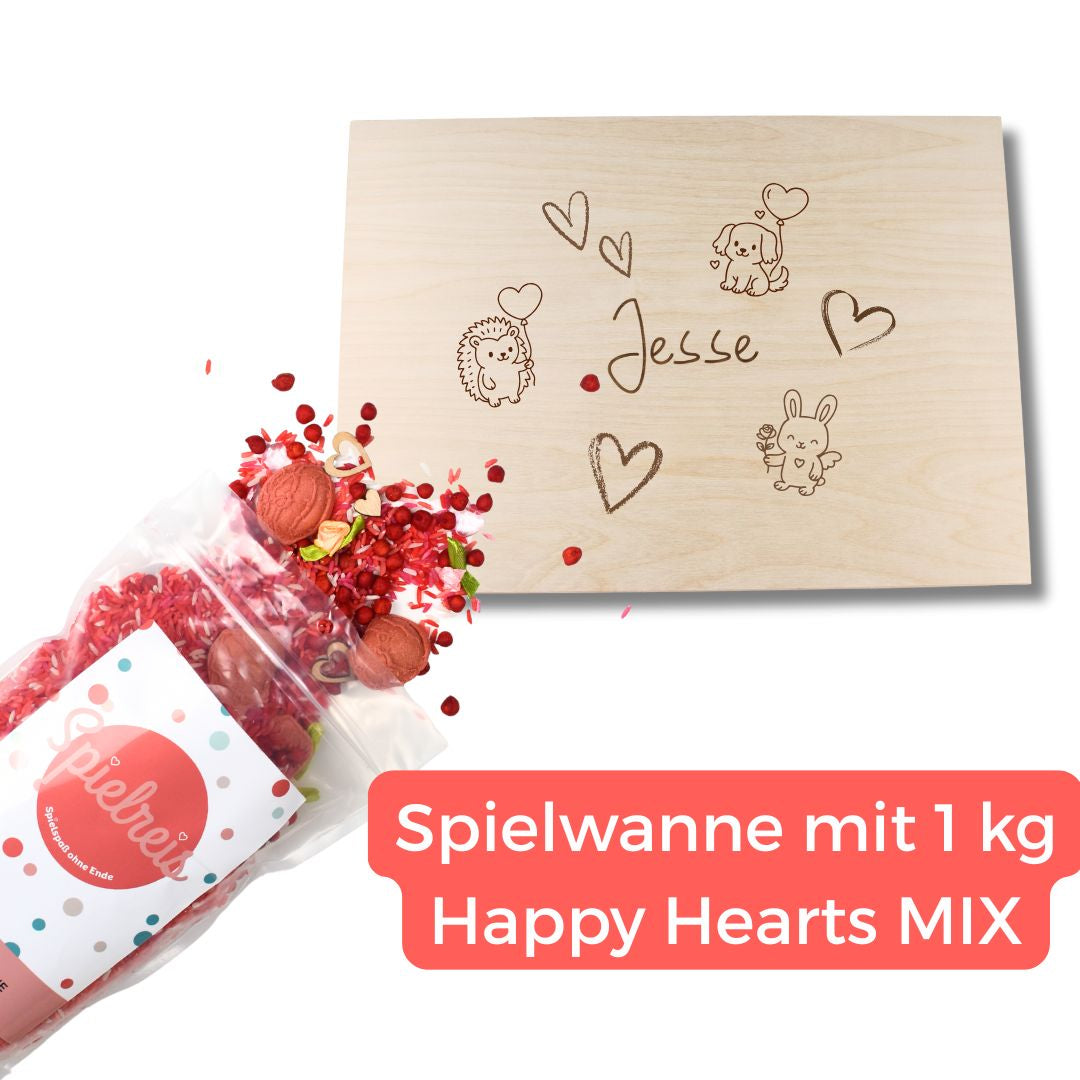 Holz-Spielwanne + 1 kg Happy Hearts Mix – SET-Rabatt