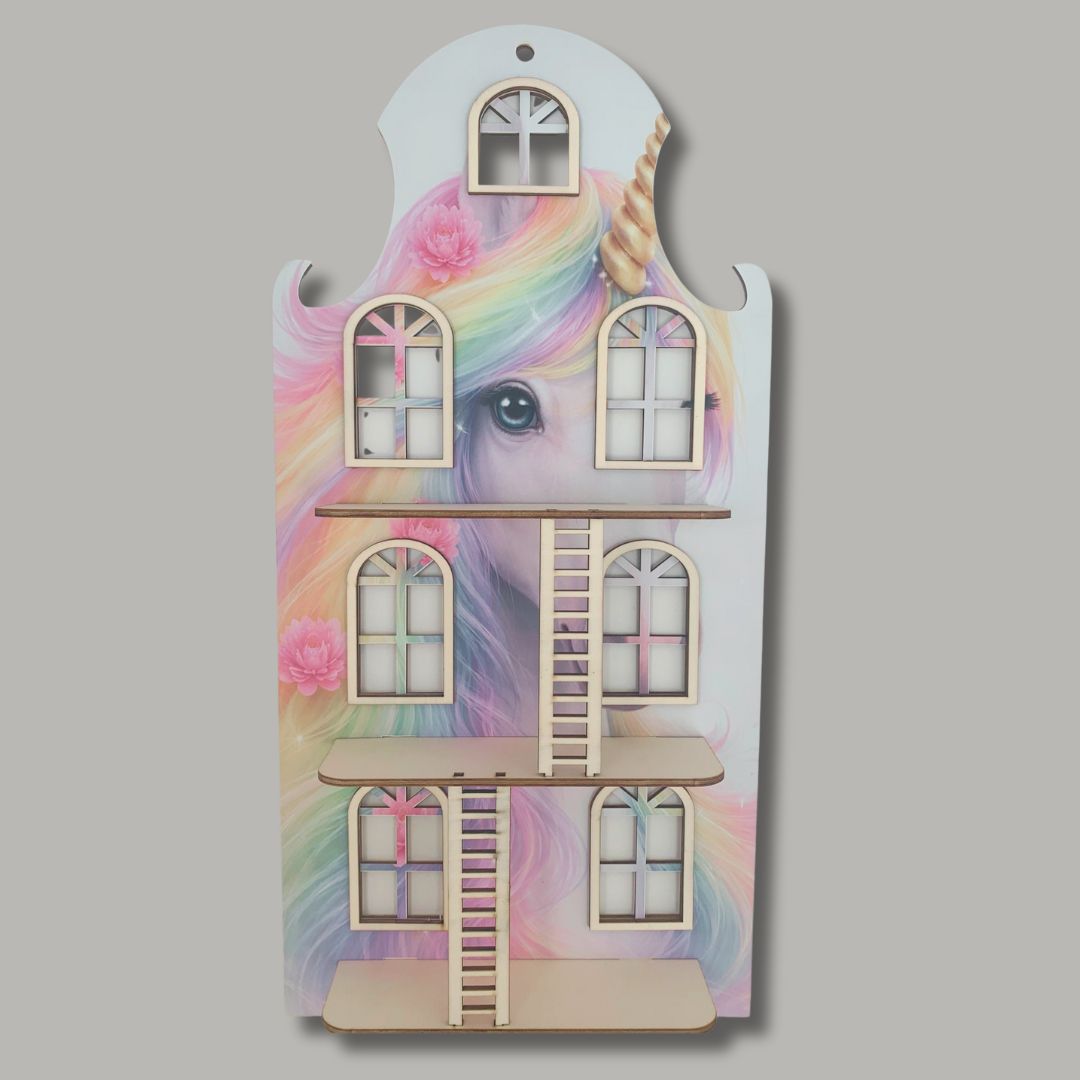 Wandpuppenhaus mit Unicorn-Print